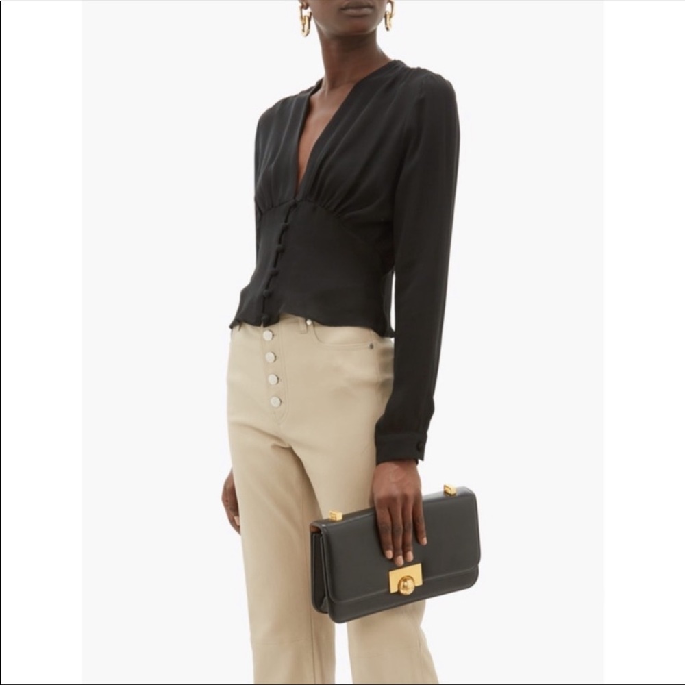 Nili Lotan Laila Plunge Neck Silk Blouse. Missing button.